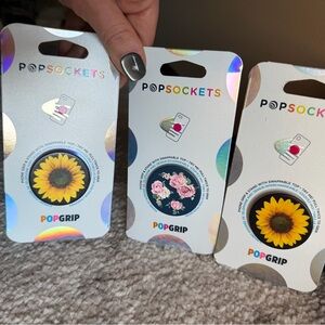 3 PopSocket PopGrip Phone Grip - Floral Designs (Yellow Sunflower, Pink Roses)